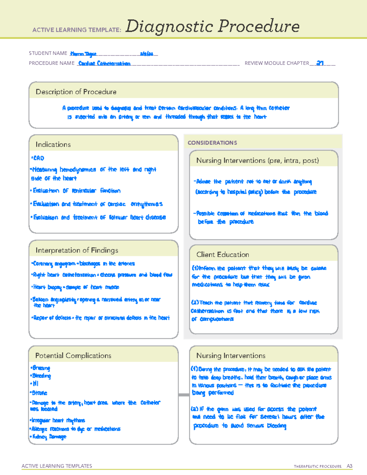 Cardiac Catheterization ACTIVE LEARNING TEMPLATES THERAPEUTIC 