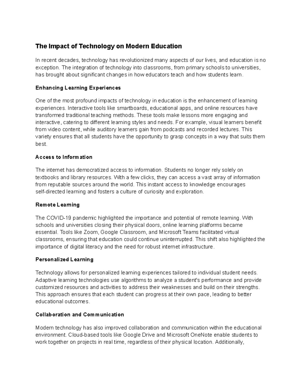 Untitled document (10) - The Impact of Technology on Modern Education ...