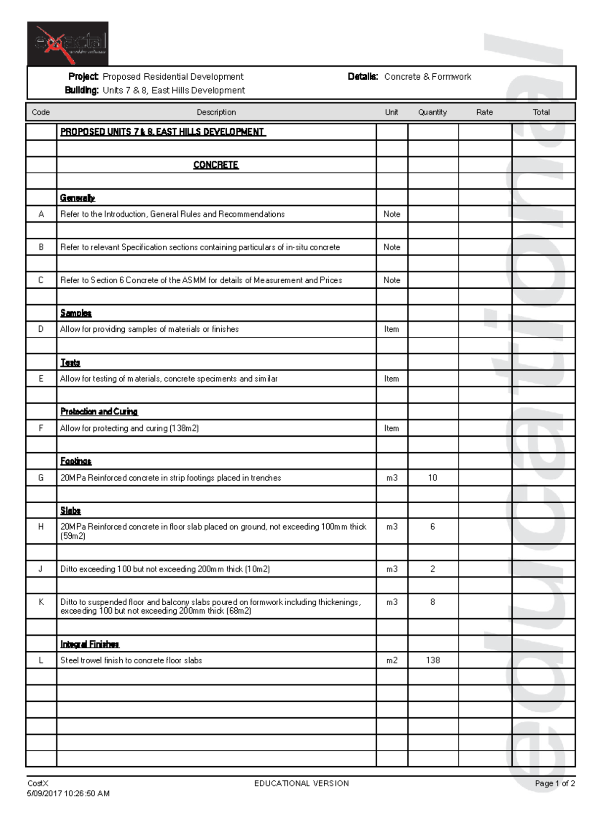 Class Exercise - Concrete & Formwork (Solutions) - Code Description ...