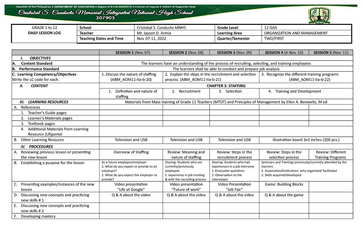 DLL Q2 WEEK 1 - DLL - GRADE 1 To 12 DAILY LESSON LOG School Cristobal S ...