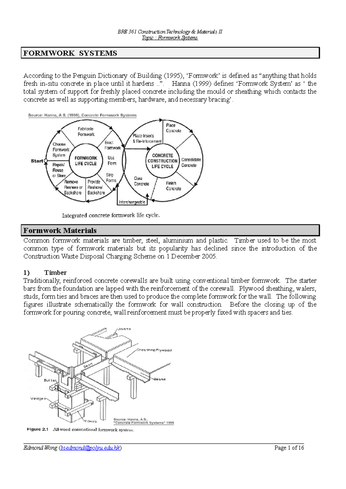 5 Formwork - Summary Construction Technology & Materials Ii - BRE 361 ...