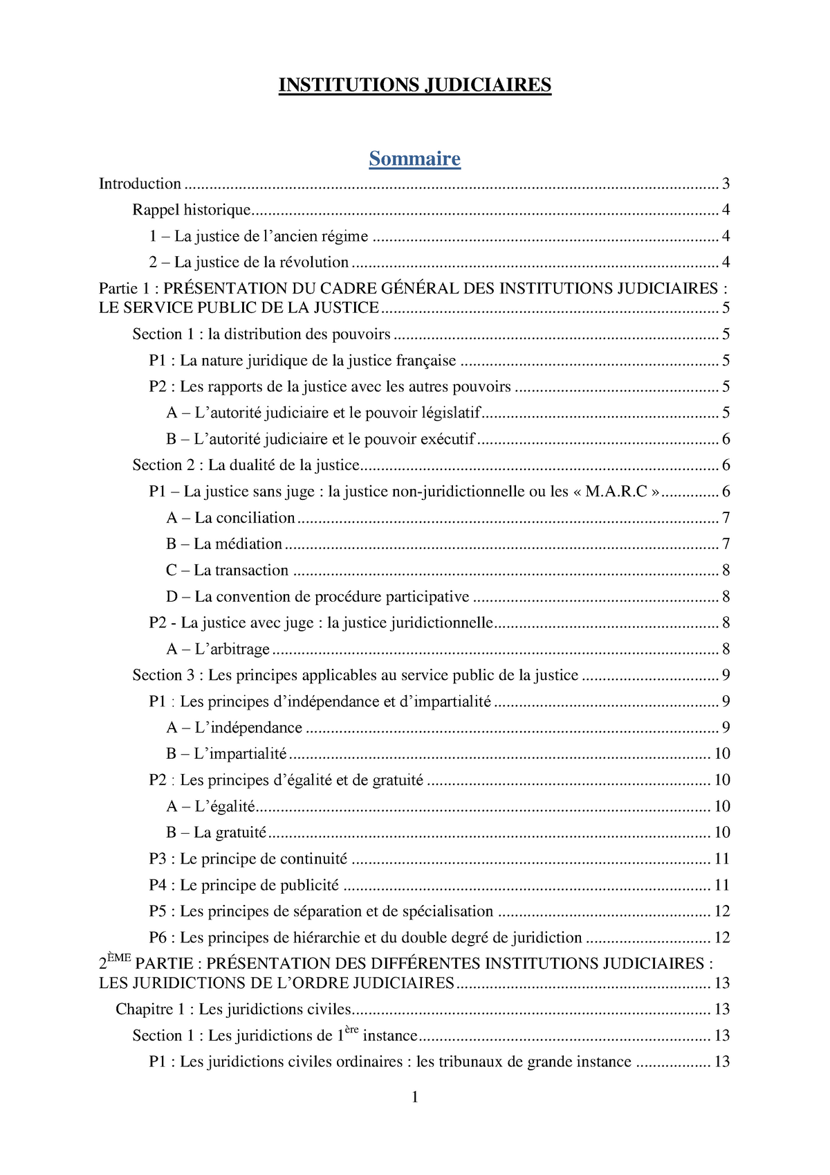 Droit - Institutions Judiciaires - INSTITUTIONS JUDICIAIRES ...