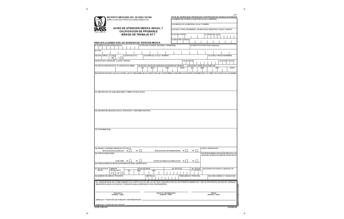 Formato ST-7, Aviso de atención medica inicial y calificación de ...