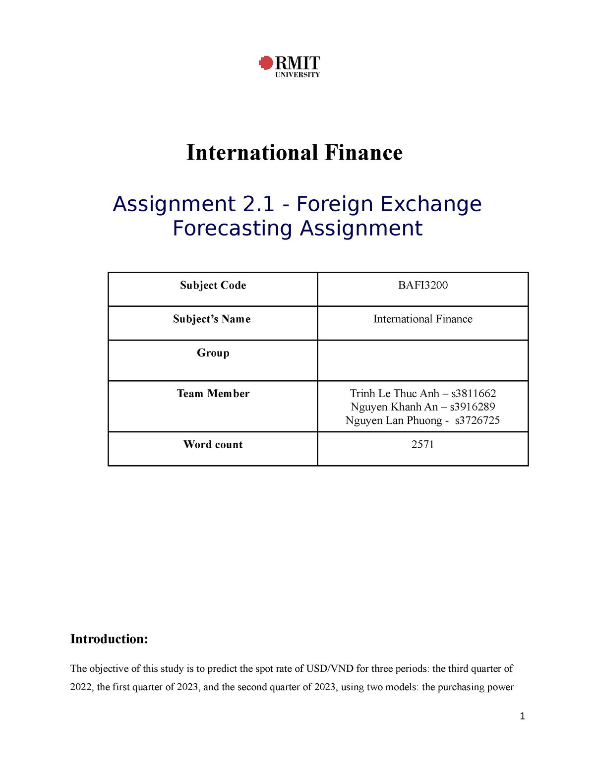 international finance assignment topics