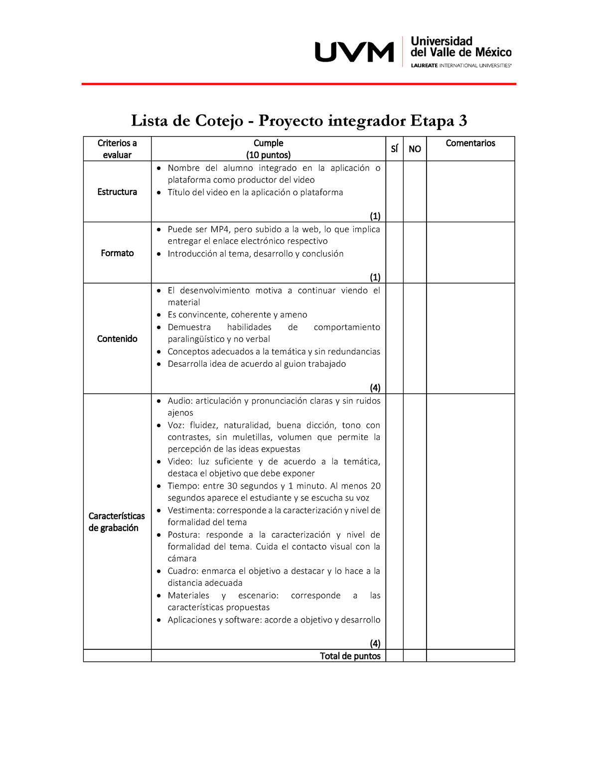 Lista De Cotejo Proyecto Integrador Etapa 3 Lista De Cotejo Proyecto Integrador Etapa 3 8711