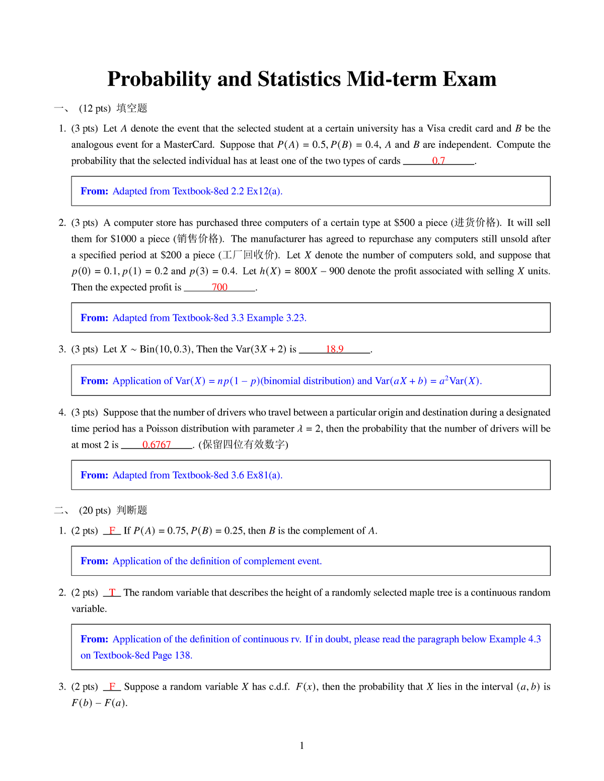 Probability And Statistics Mid-term Exam - Probability And Statistics ...