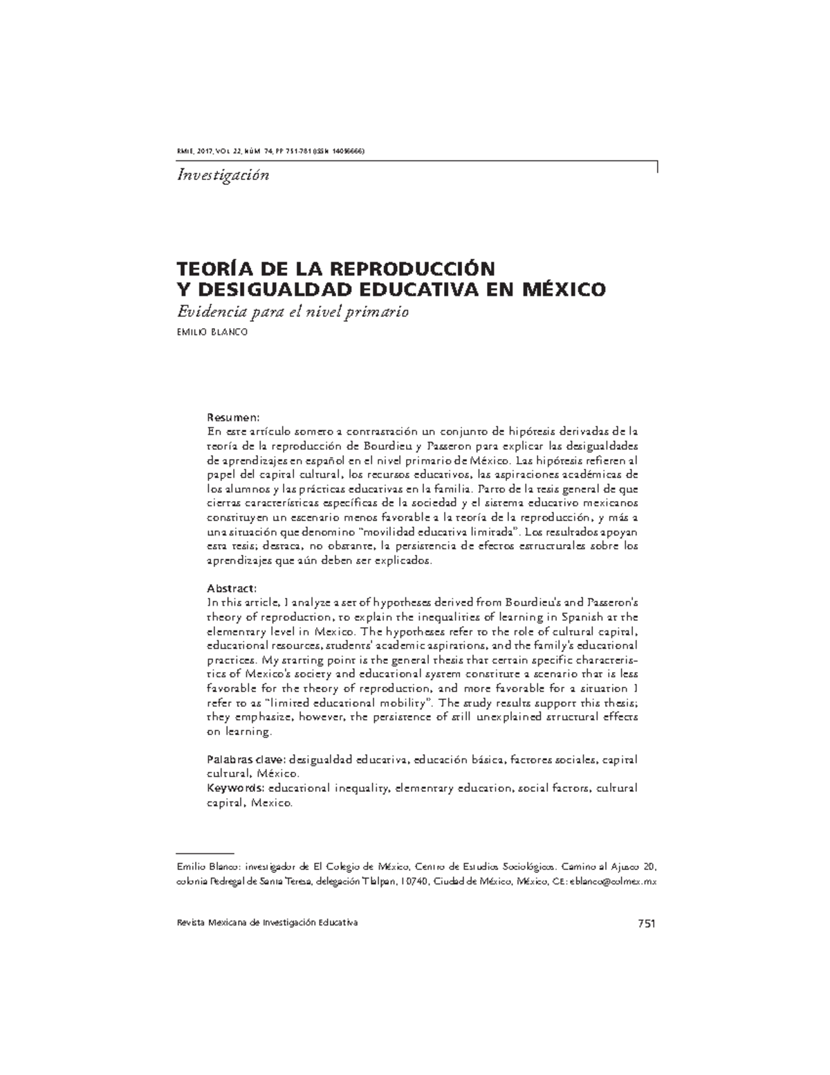 teoria sociologica - Revista Mexicana de Investigación Educativa 751 ...