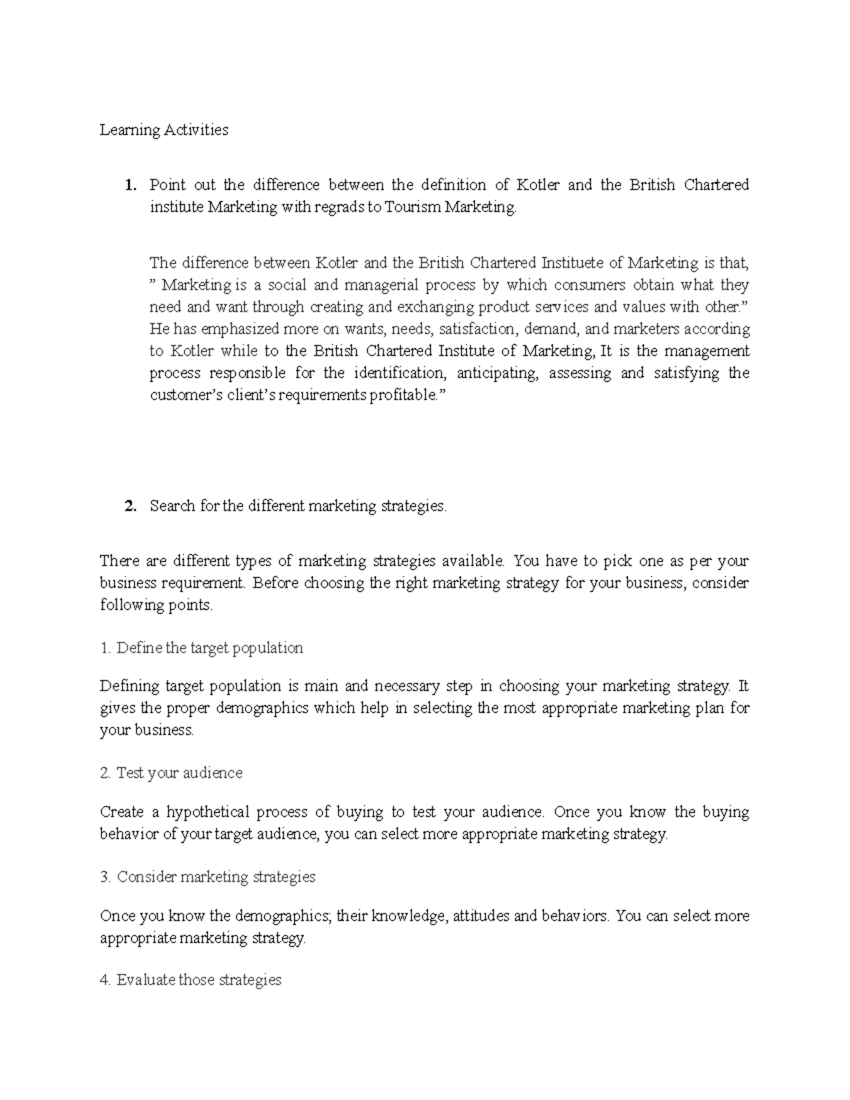 Business Notes for Business definition Learning Activities 1. Point