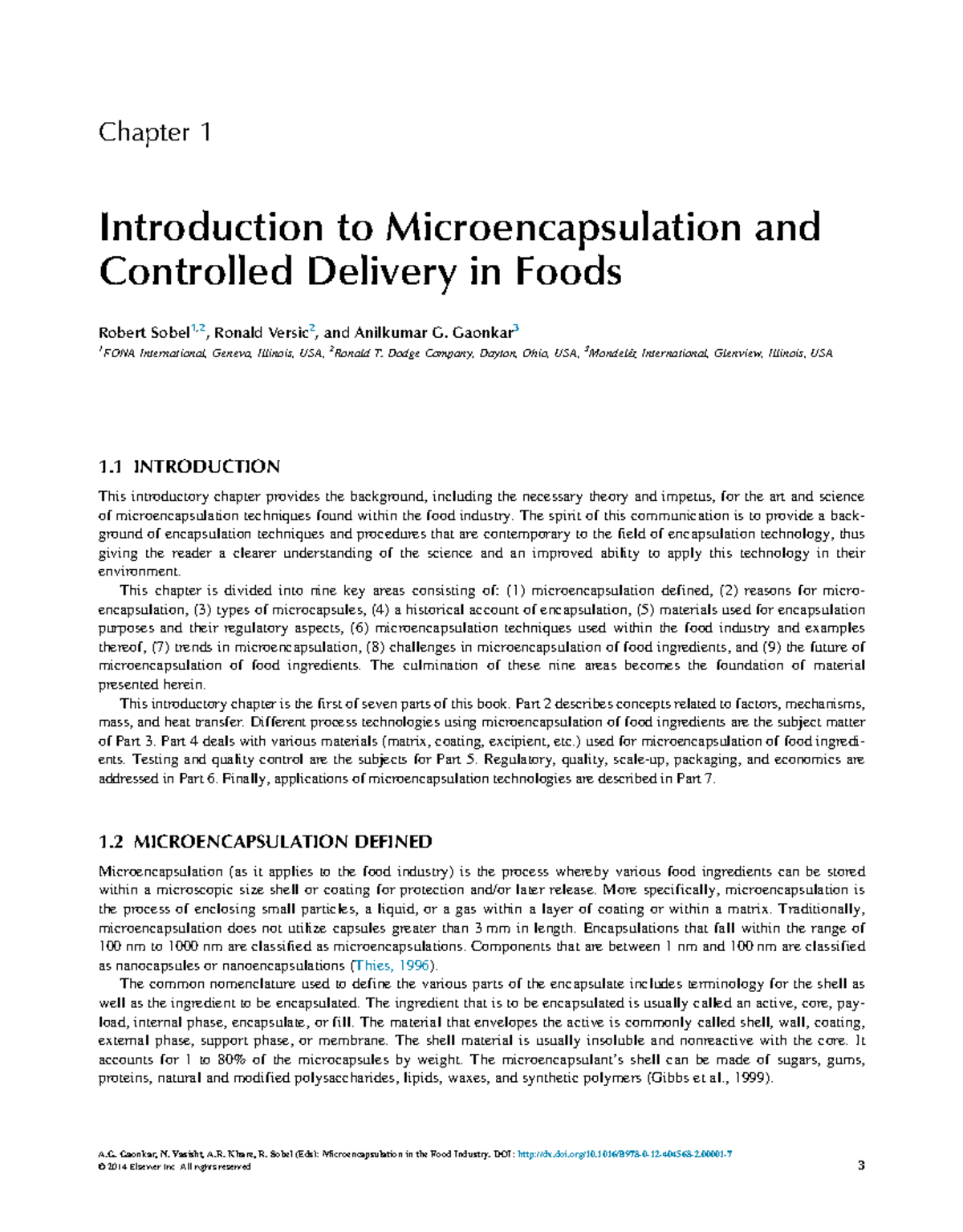 Chapter 1 - Chapter 1 Introduction to Microencapsulation and Controlled ...