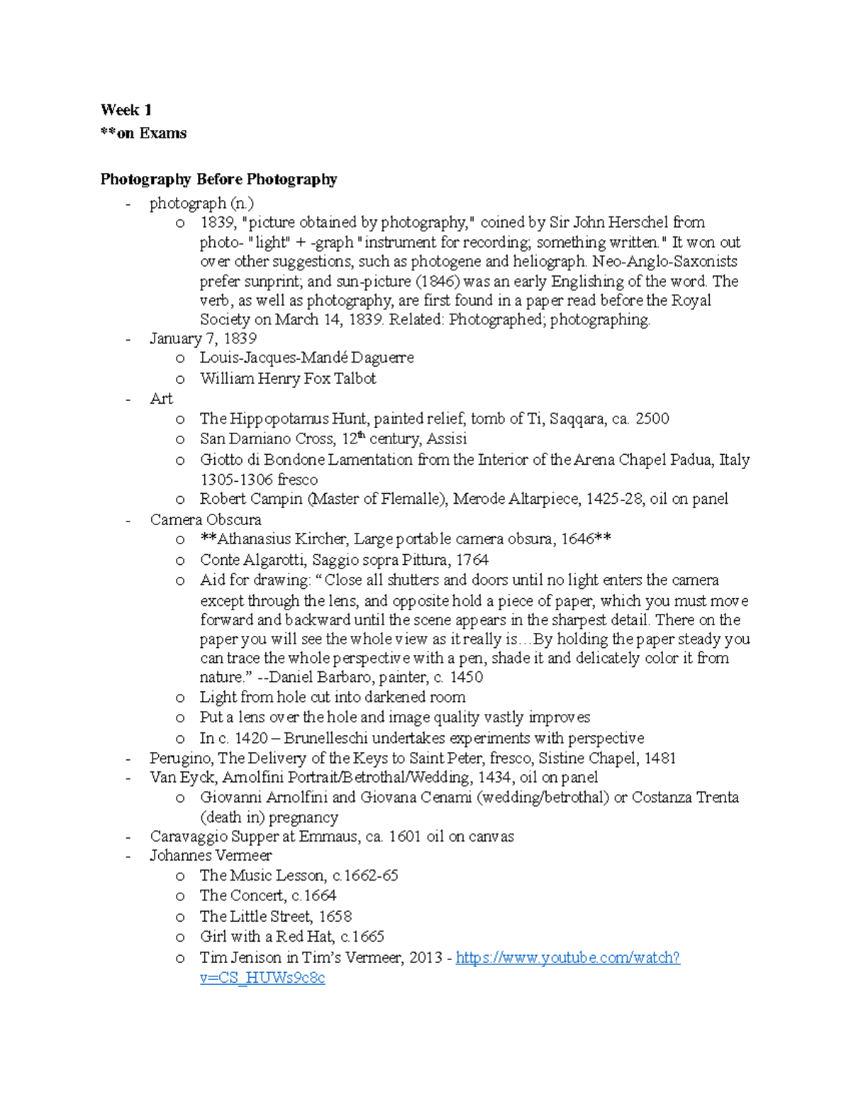 HA243-Week 1 Lecture Notes - Week 1 **on Exams Photography Before ...