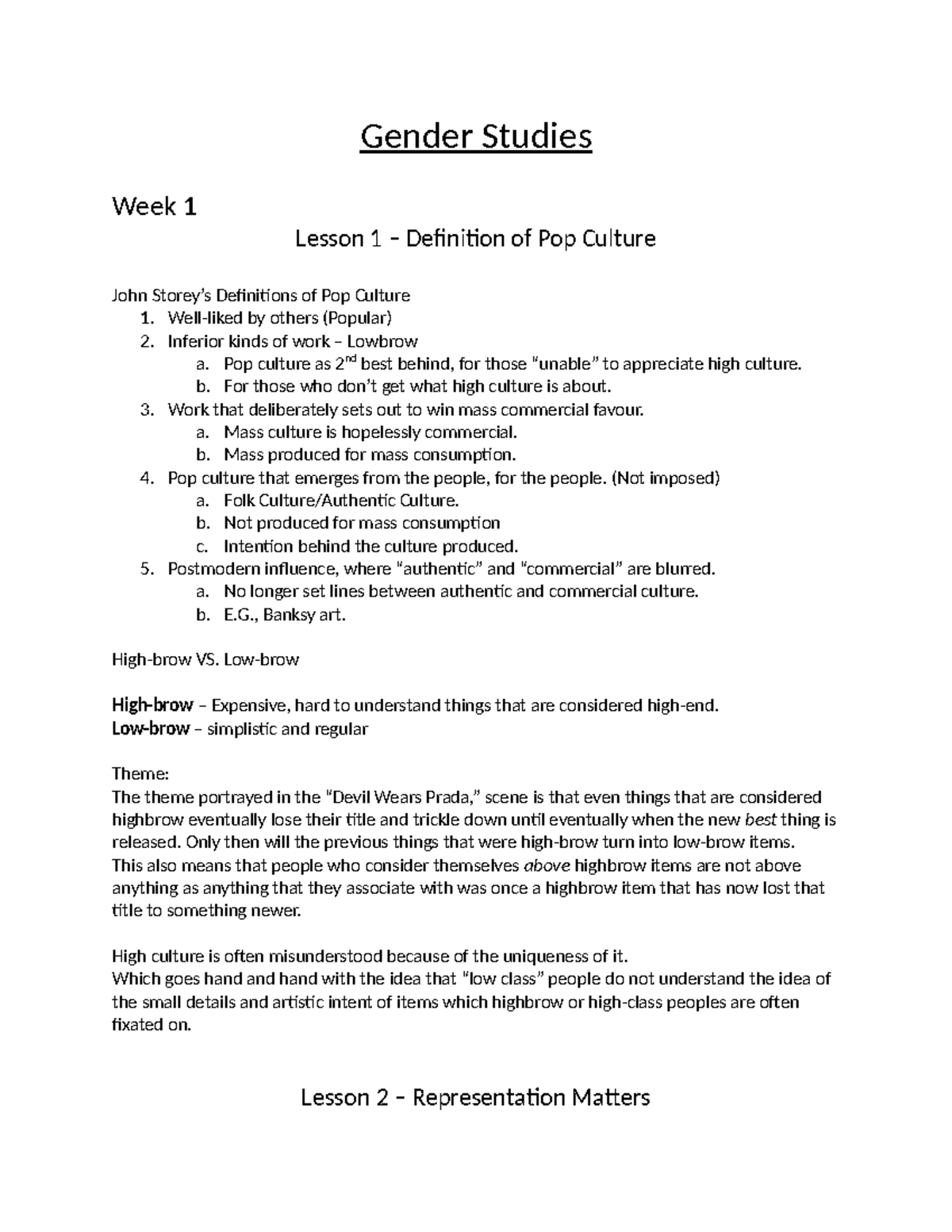 GSWS Full Course Notes - Gender Studies Week 1 Lesson 1 – Definition of ...