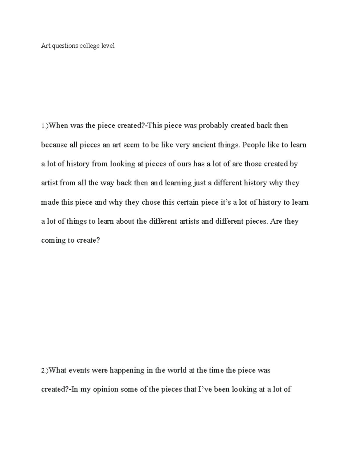 Enfjrwn worksheet Art questions college level 1.)When was the piece