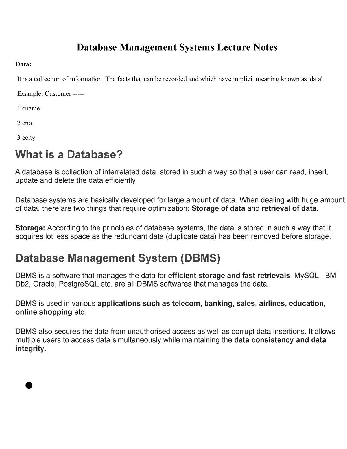 Database Management Systems Lecture Notes - The Facts That Can Be ...