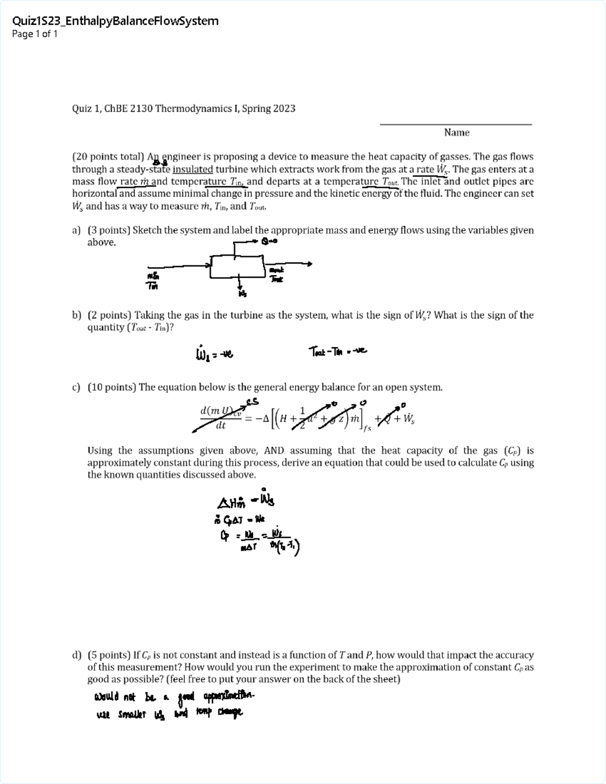 S23 Quiz 1 - Thermo I, Or Thermodynamics I, Is An Introductory Course ...