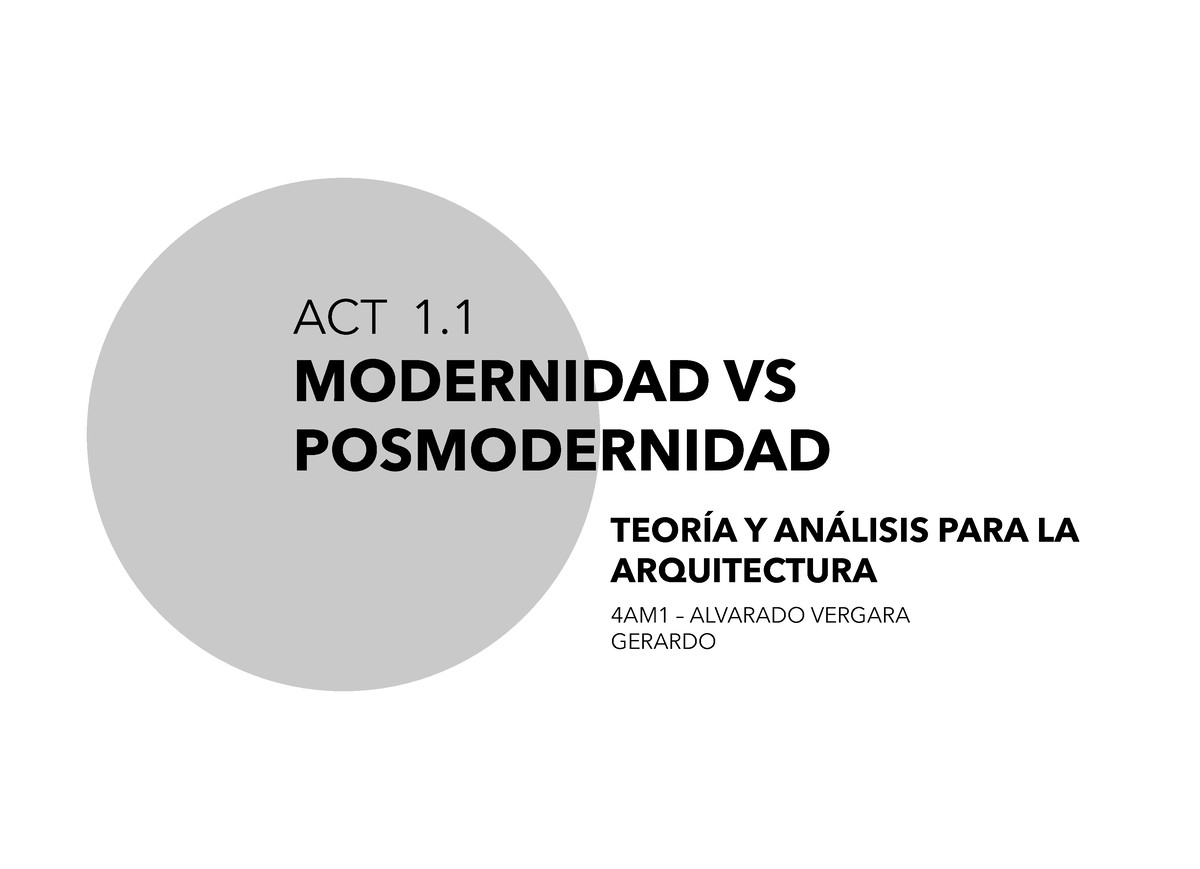 Modernidad VS Posmodernidad - ACT 1. MODERNIDAD VS POSMODERNIDAD TEORÍA ...