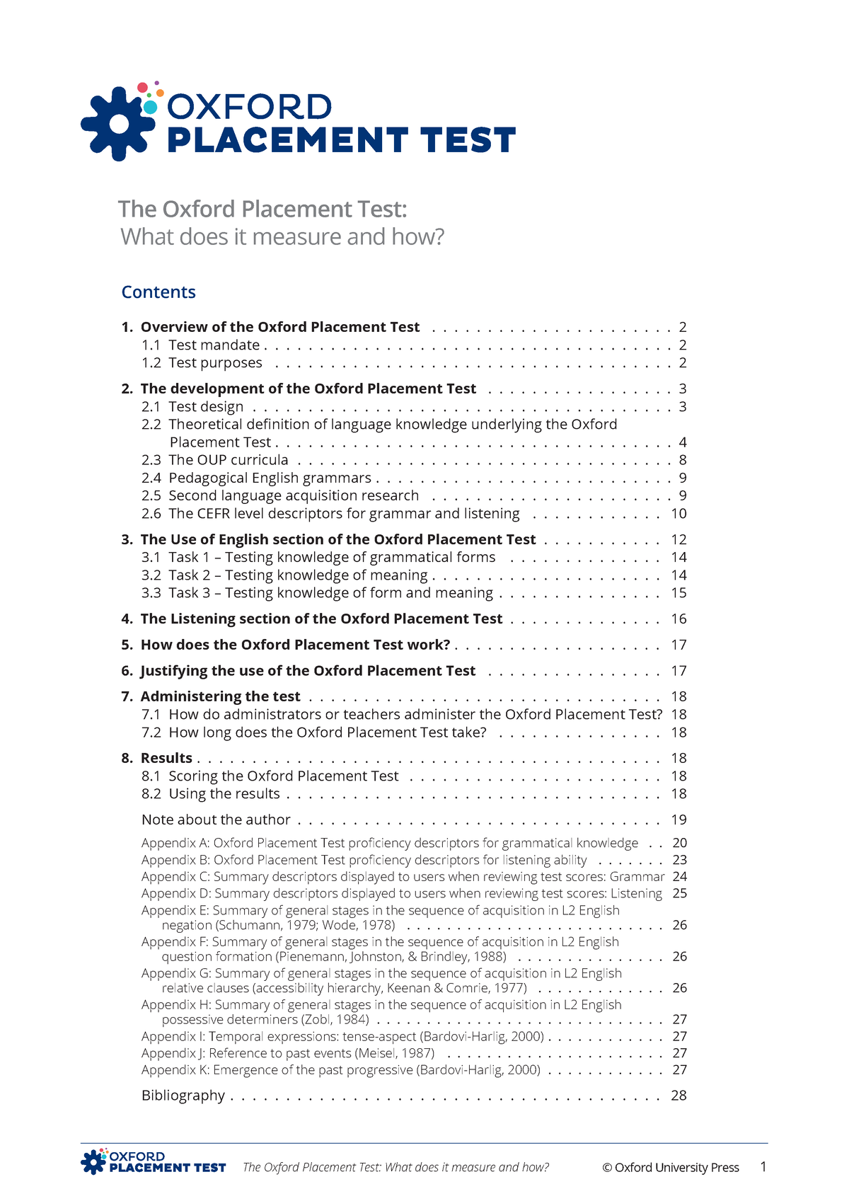 Oxford Placement Test The Meaning Of Opt Scores The Oxford Placement 