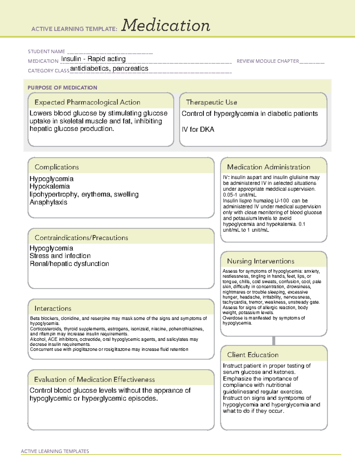 Ati Medication Template Insulin