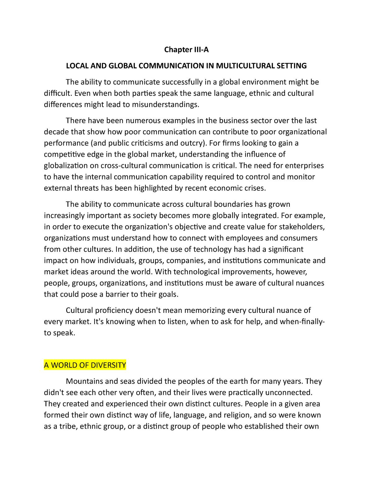 global communication in multicultural setting essay