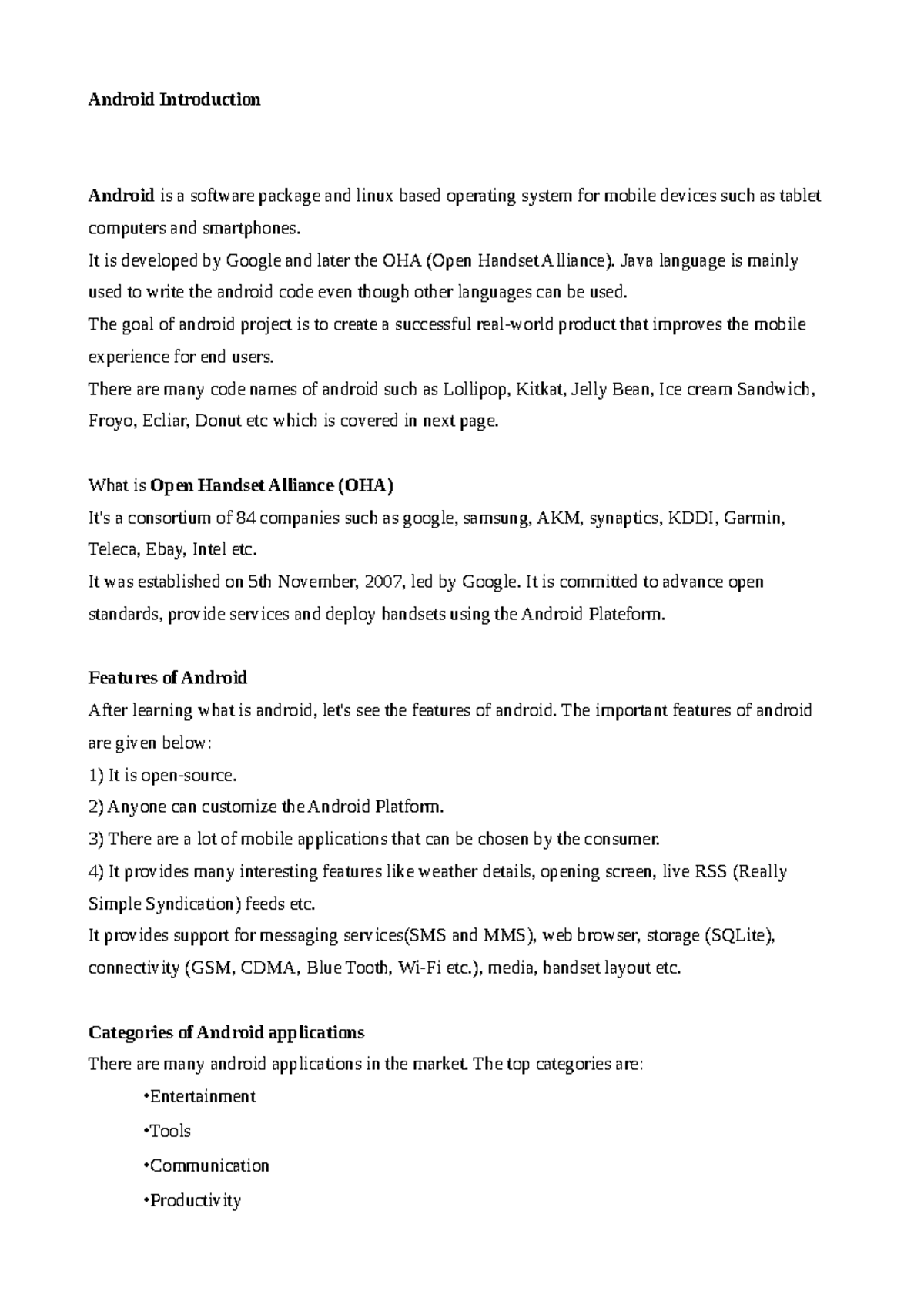 Android Introduction - Android Introduction Android is a software ...