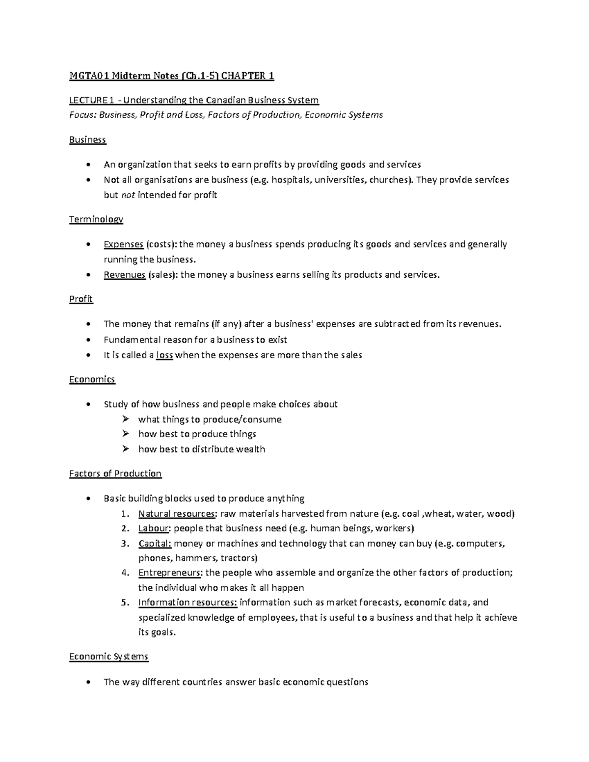 Lecture notes, course 1-6 - MGTA01 Midterm Notes (Ch-5) CHAPTER 1 ...