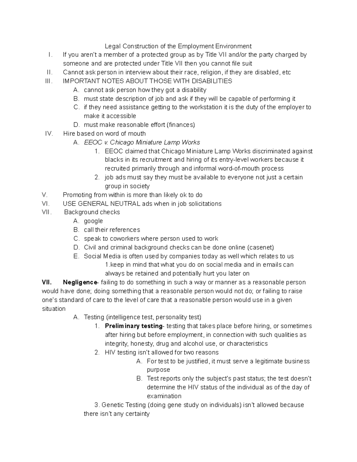 Chapter 4 notes - Google Docs - Legal Construction of the Employment ...