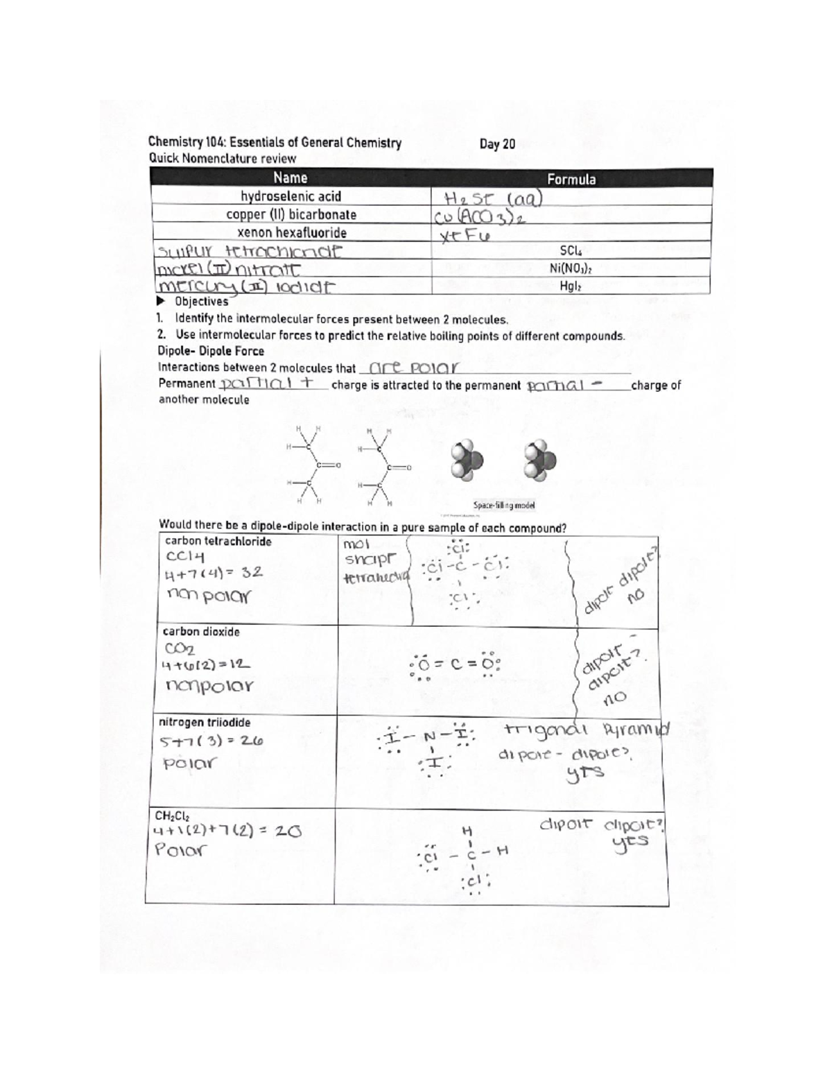 Chm 104, Day 20 - These Chemistry 104 Notes Are From Day 20 And Are ...