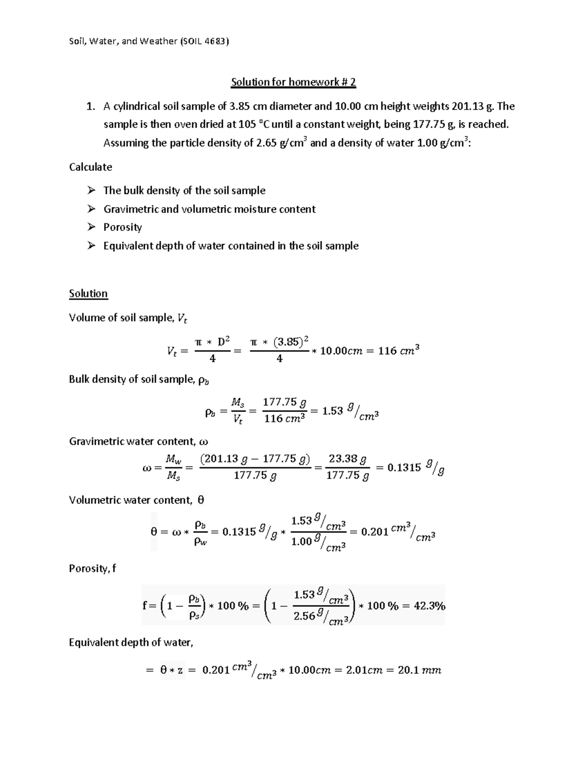 Solution for homework 2 - Soil, Water, and Weather (SOIL 4683) Solution ...