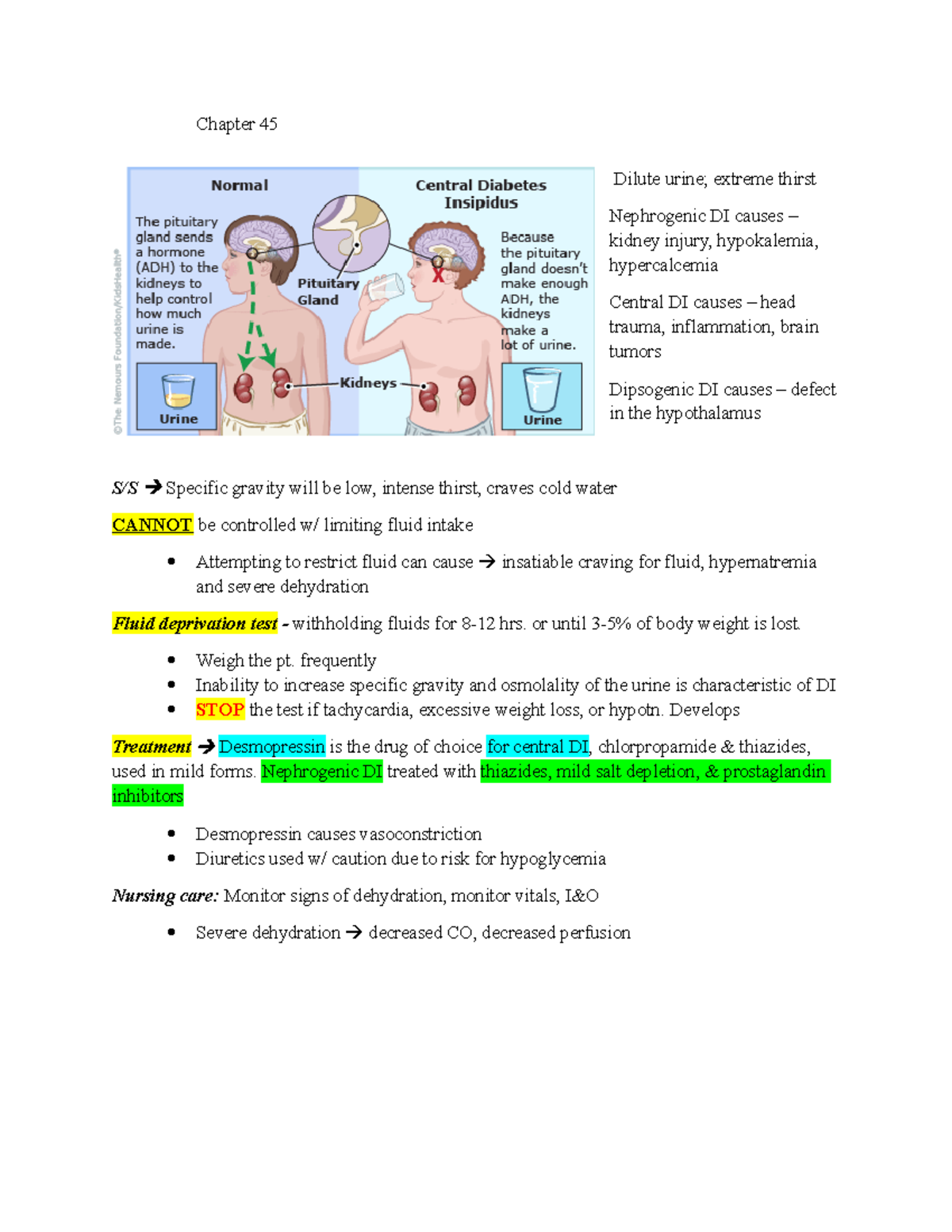 Endocrine disorder - Chapter 45 Dilute urine; extreme thirst ...