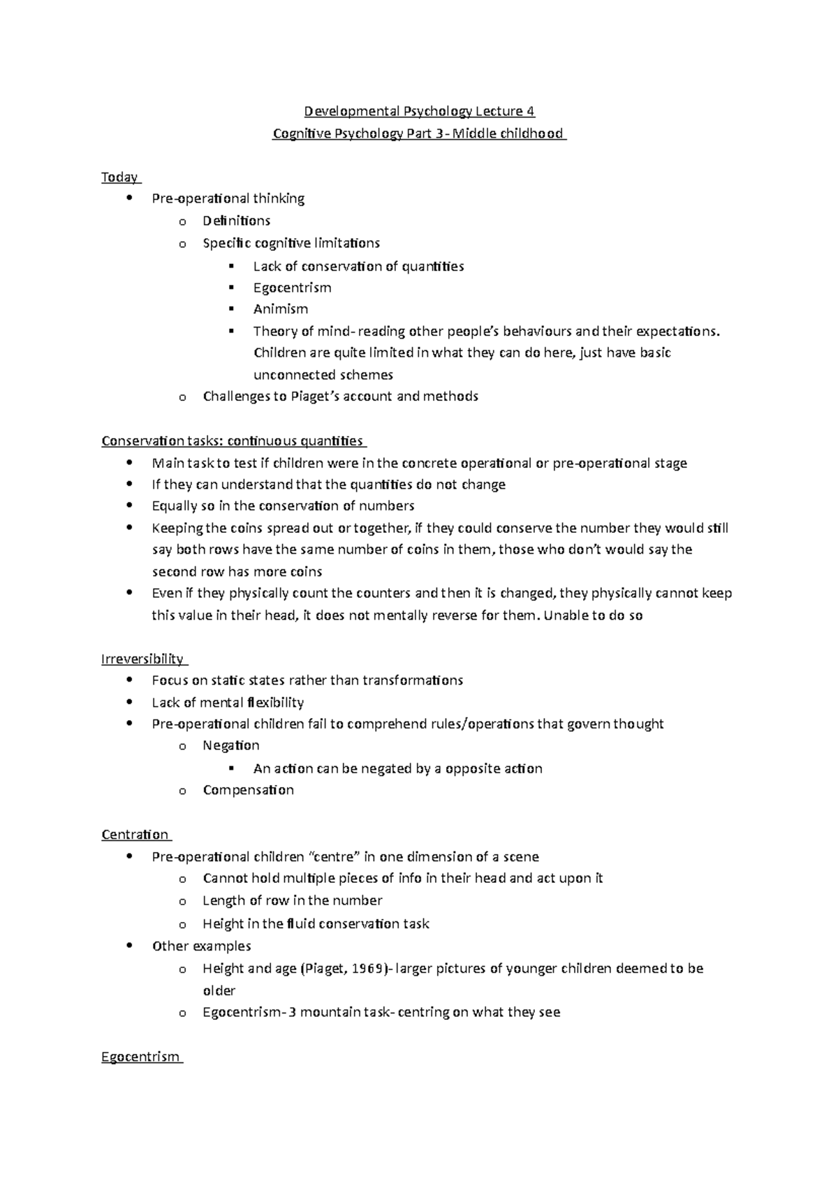 Developmental Psychology Lecture 4 - Children are quite limited in what ...