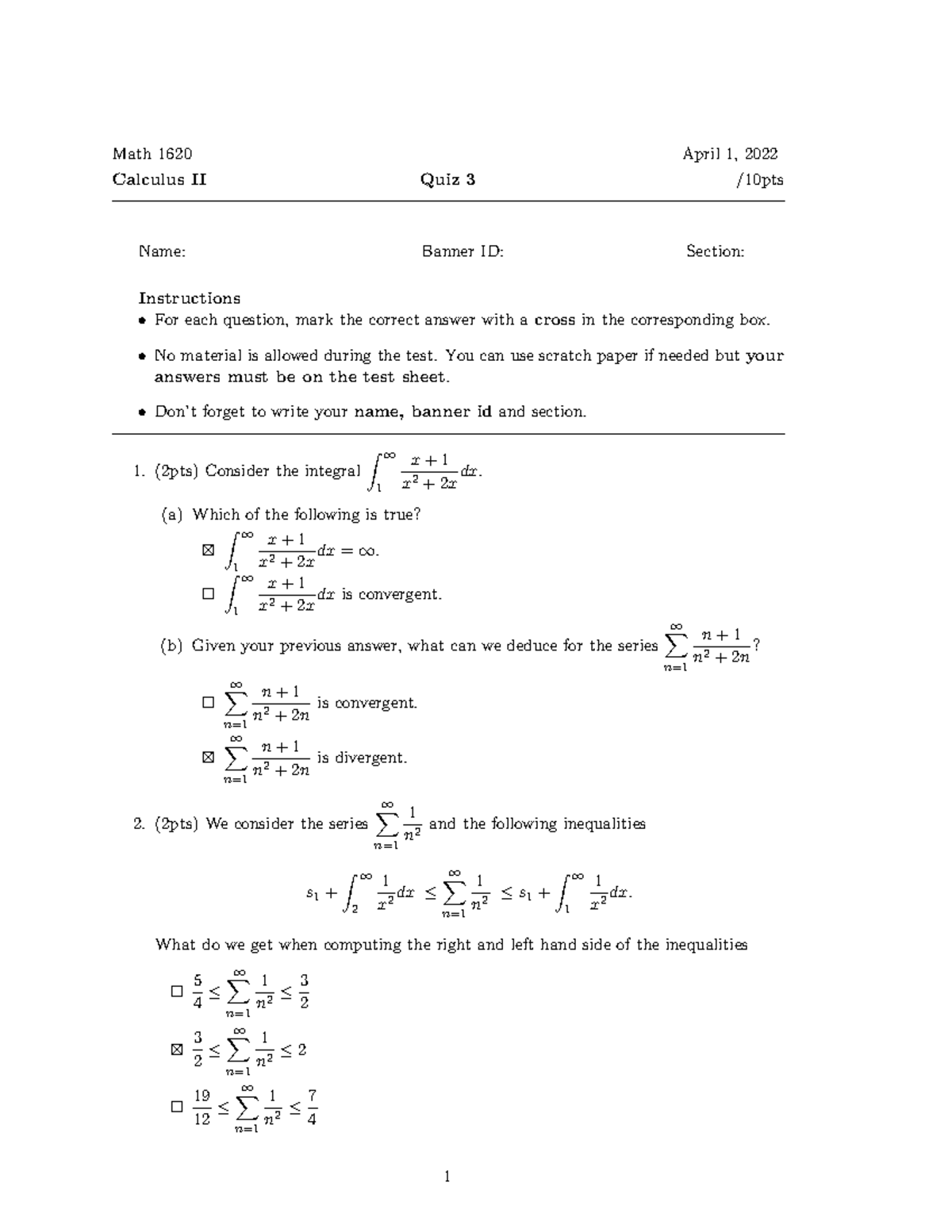 Quiz 3 - solutions - Dr. Mucoyo Karemara Quiz Example - Math 1620 ...