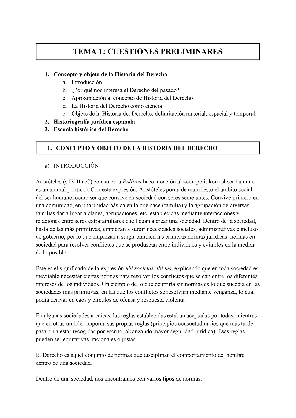 Tema 1 Historia Del Derecho - TEMA 1: CUESTIONES PRELIMINARES Concepto ...