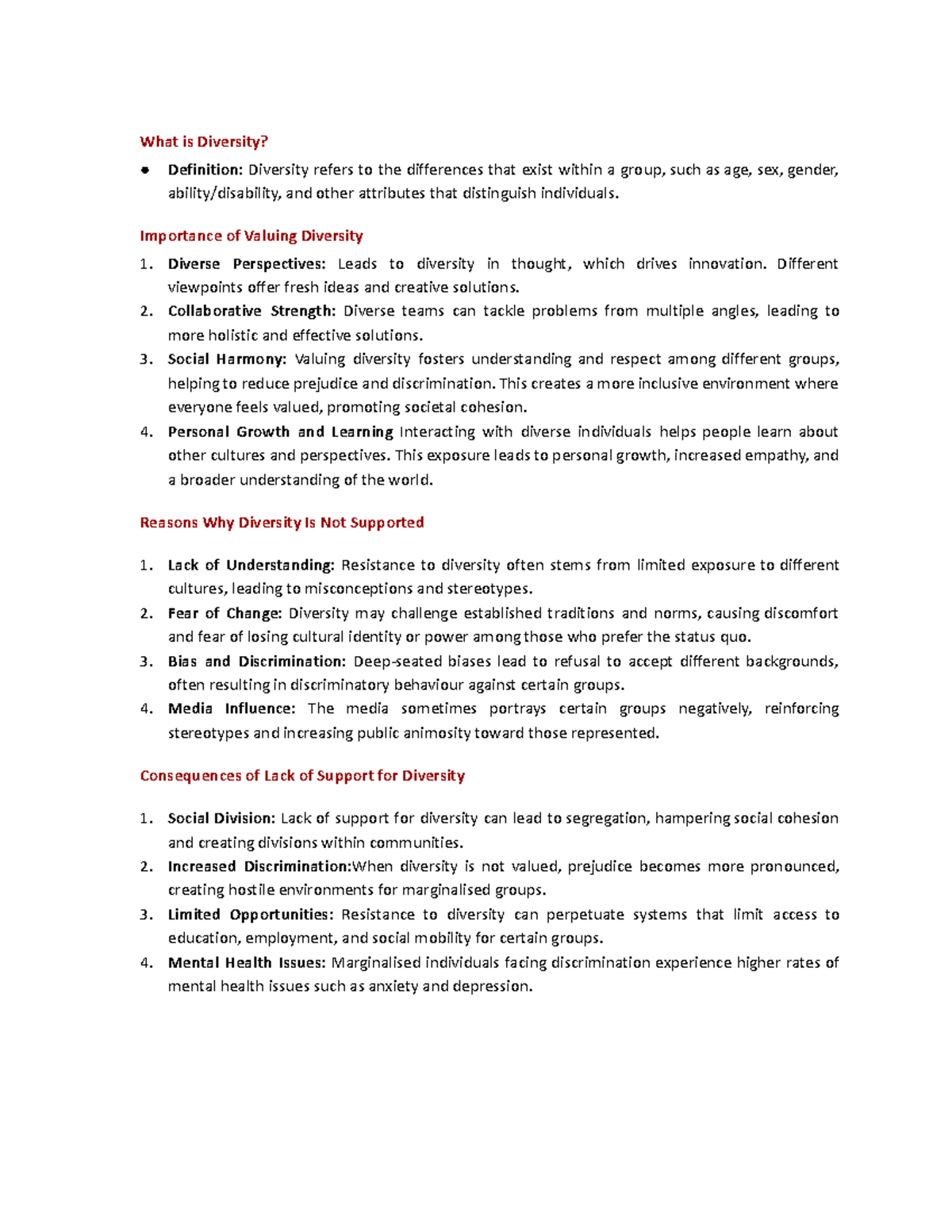 PDH T4 Notes - What is Diversity? Definition: Diversity refers to the ...