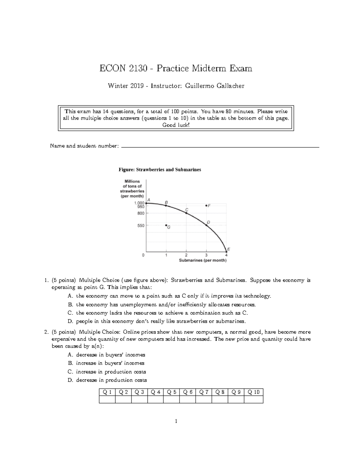 Practice Midterm Exam ECON 2130 Winter 2019 - ECON 2130 - Practice ...