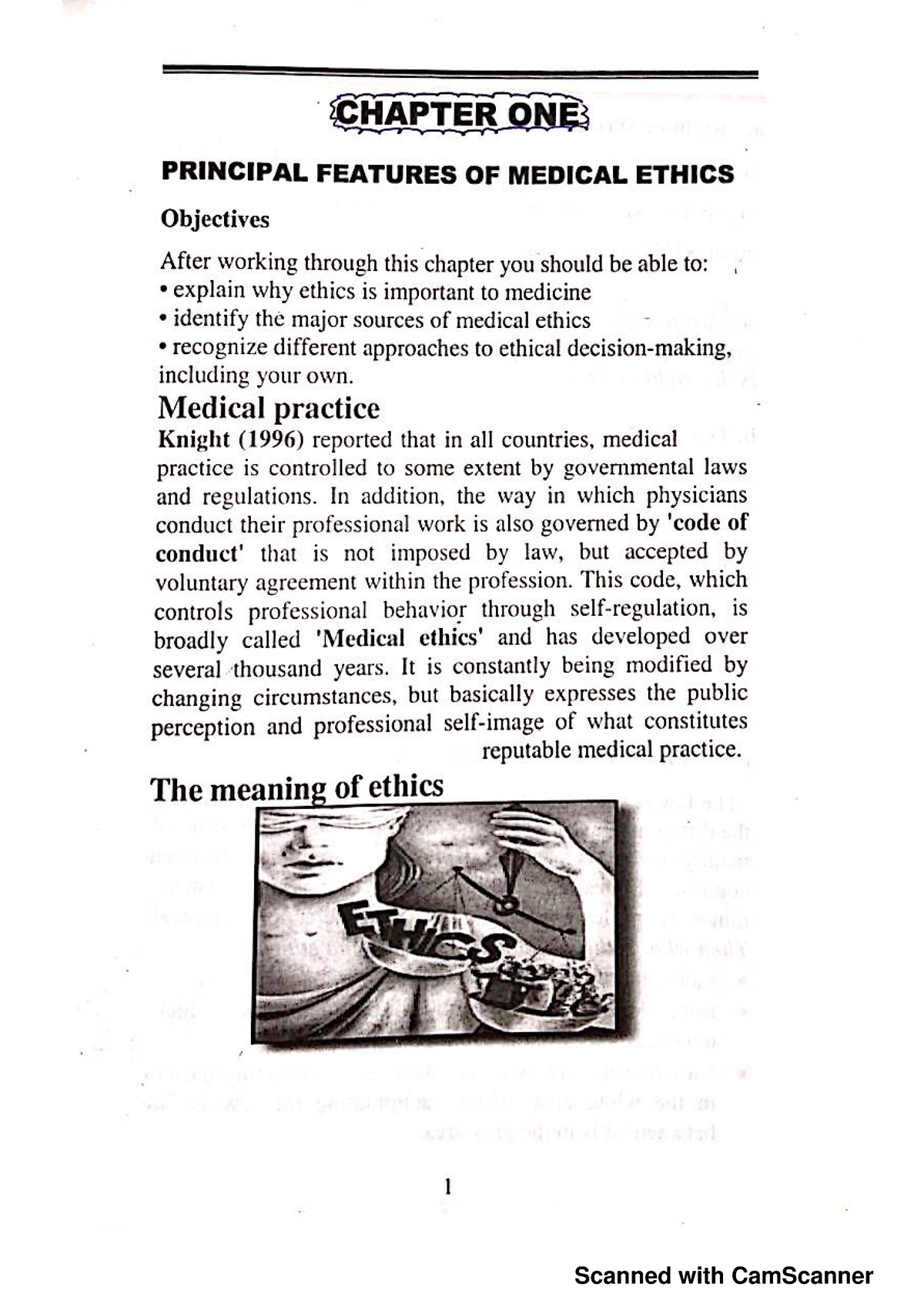 Ethics 2019 0926143731 - CHAPTER ONE PRINCIPAL FEATURES OF MEDICAL ...