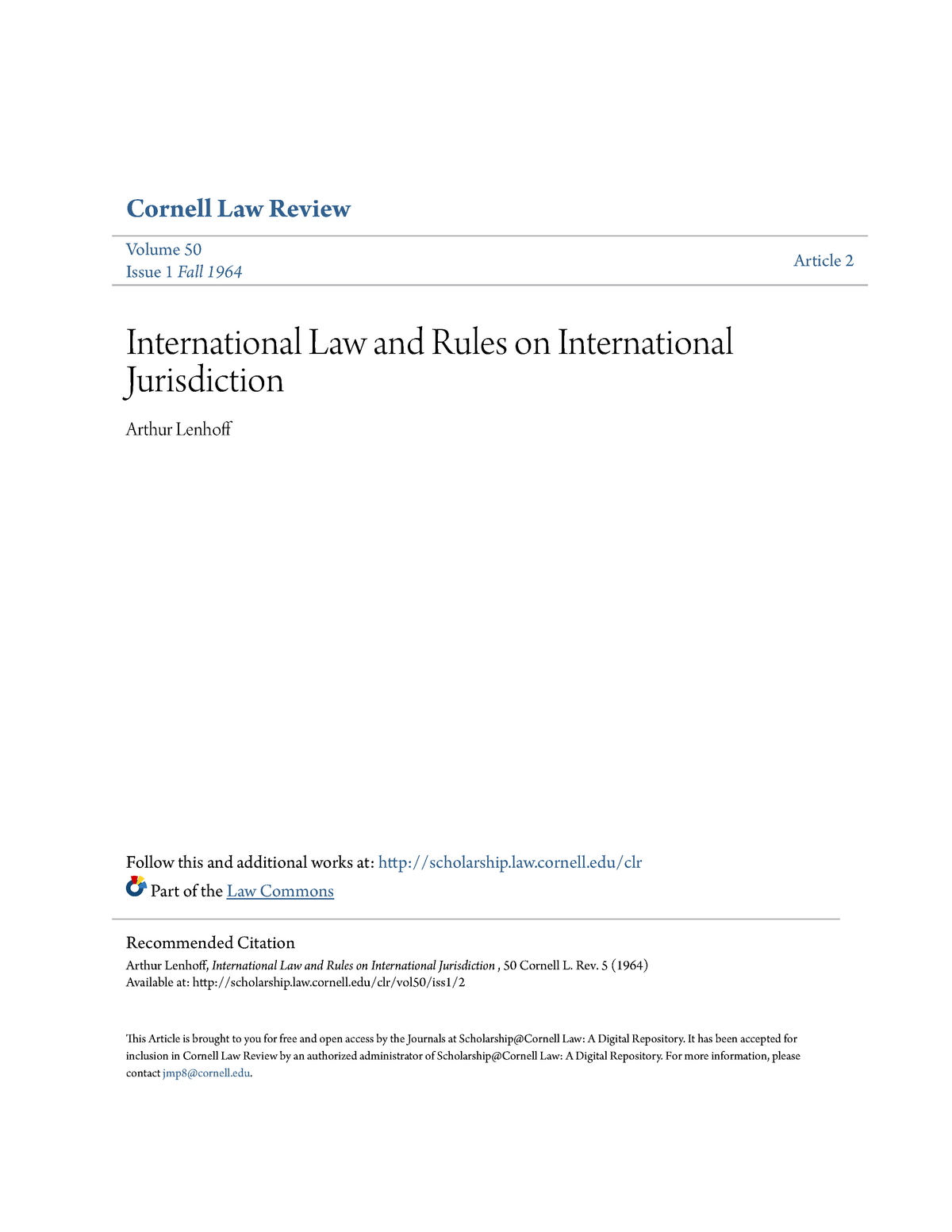 BInternational Law And Rules On International Jurisdiction - Cornell ...