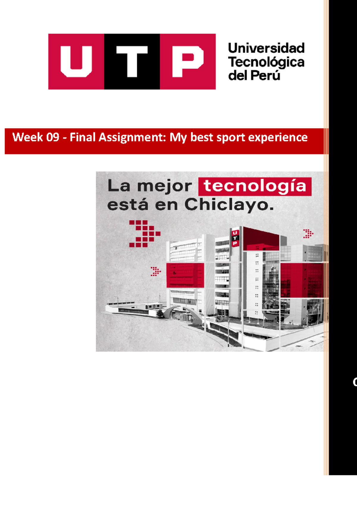 Week 09 Final AssignmentMy best sport experience C Week 09 Final