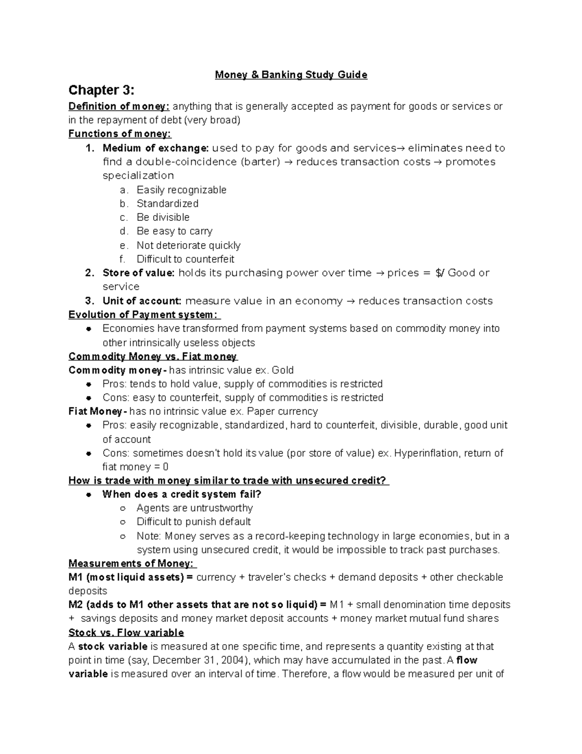 Money and Banking Study Guide Money & Banking Study Guide Chapter 3