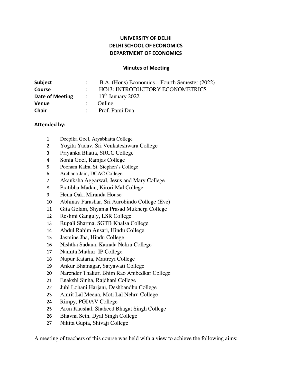 B - . Econometrics Syllabus - UNIVERSITY OF DELHI DELHI SCHOOL OF ...