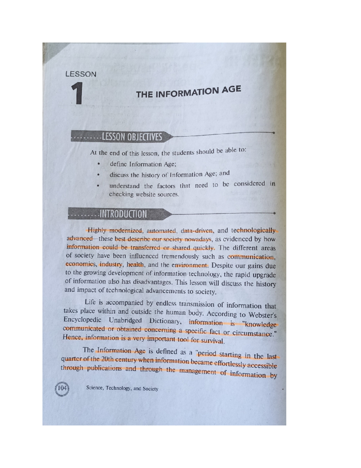 STS Information-AGE - Enjoy - LESSON y THE INFORMATION AGE rons LESSON ...