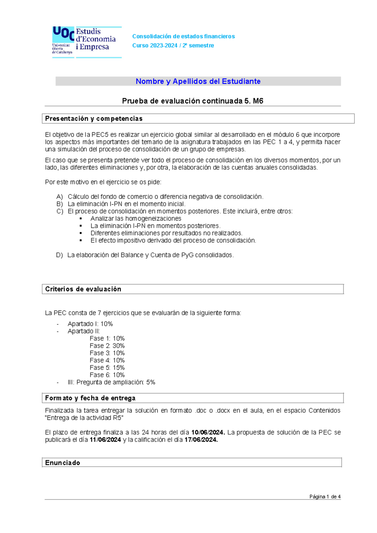 E-4 Consolidacion Estados Financieros PEC5 2024 Enunciado 17-5-24 ...