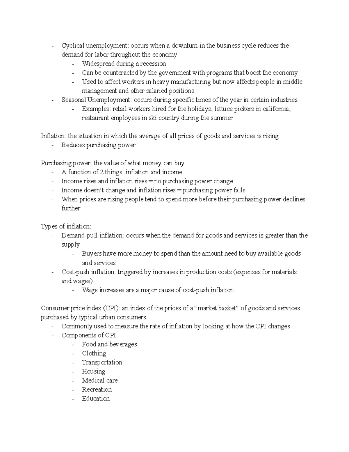 Intro to Business Module 2 page 5 Cyclical unemployment occurs when