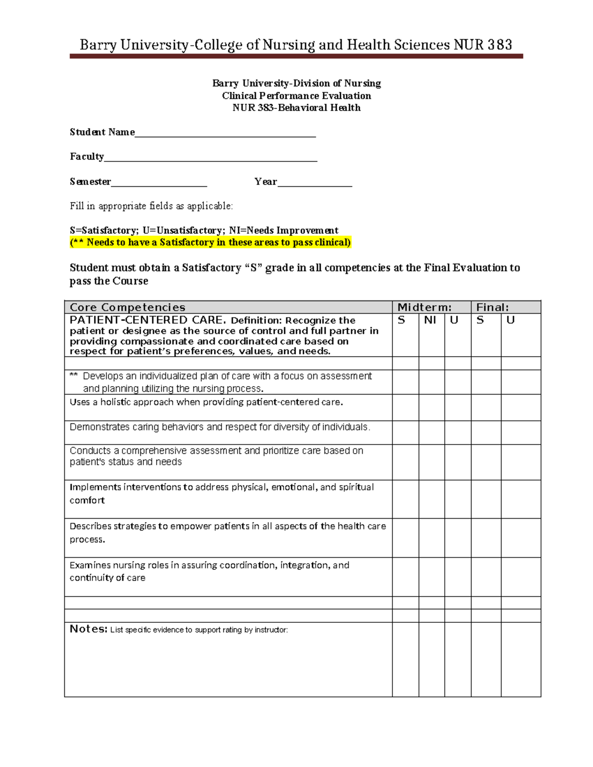 Clinical+Evaluation+Form+for+NUR+383+%283%29 - Barry University ...