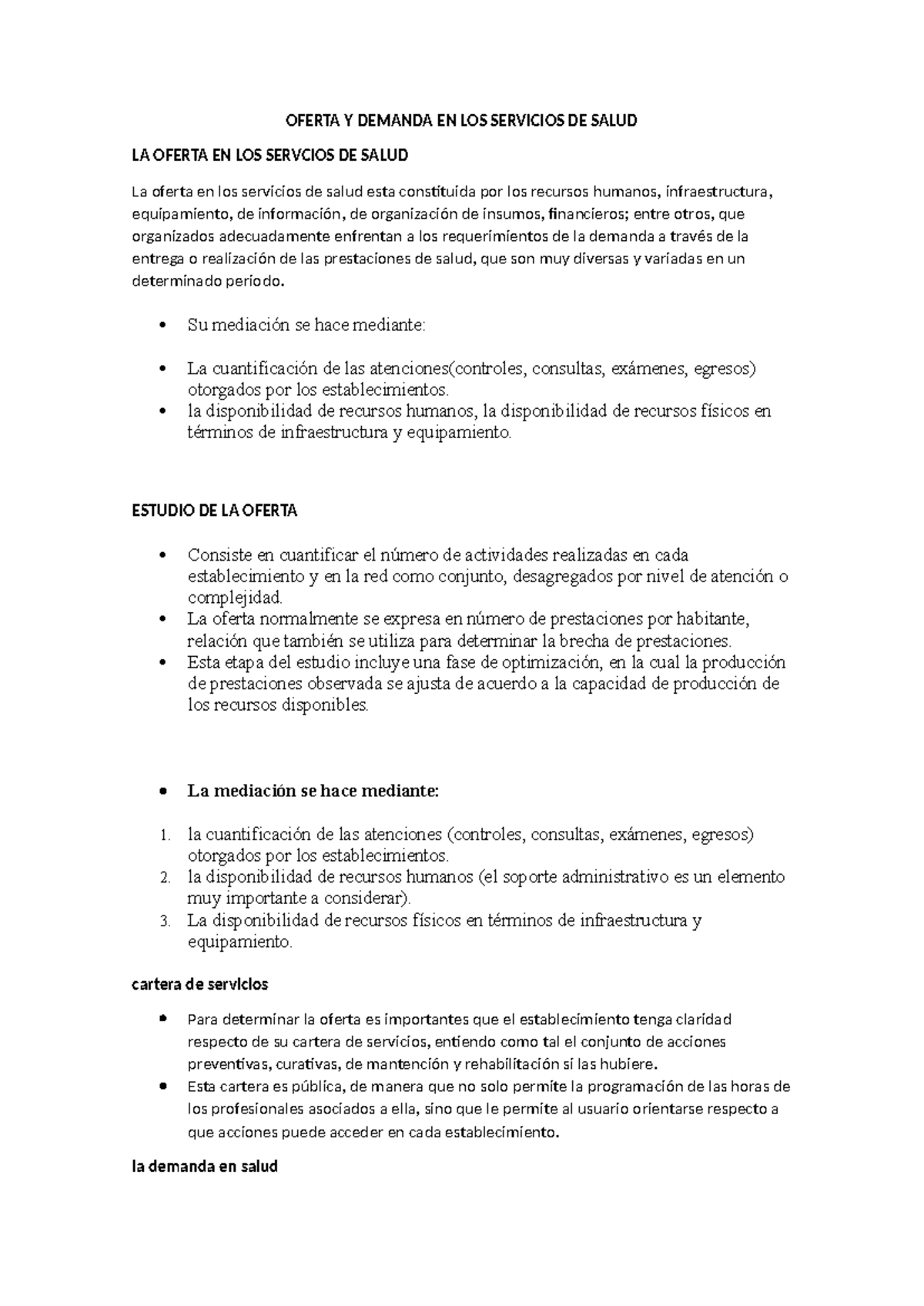 Oferta y demanda - OFERTA Y DEMANDA EN LOS SERVICIOS DE SALUD LA OFERTA ...
