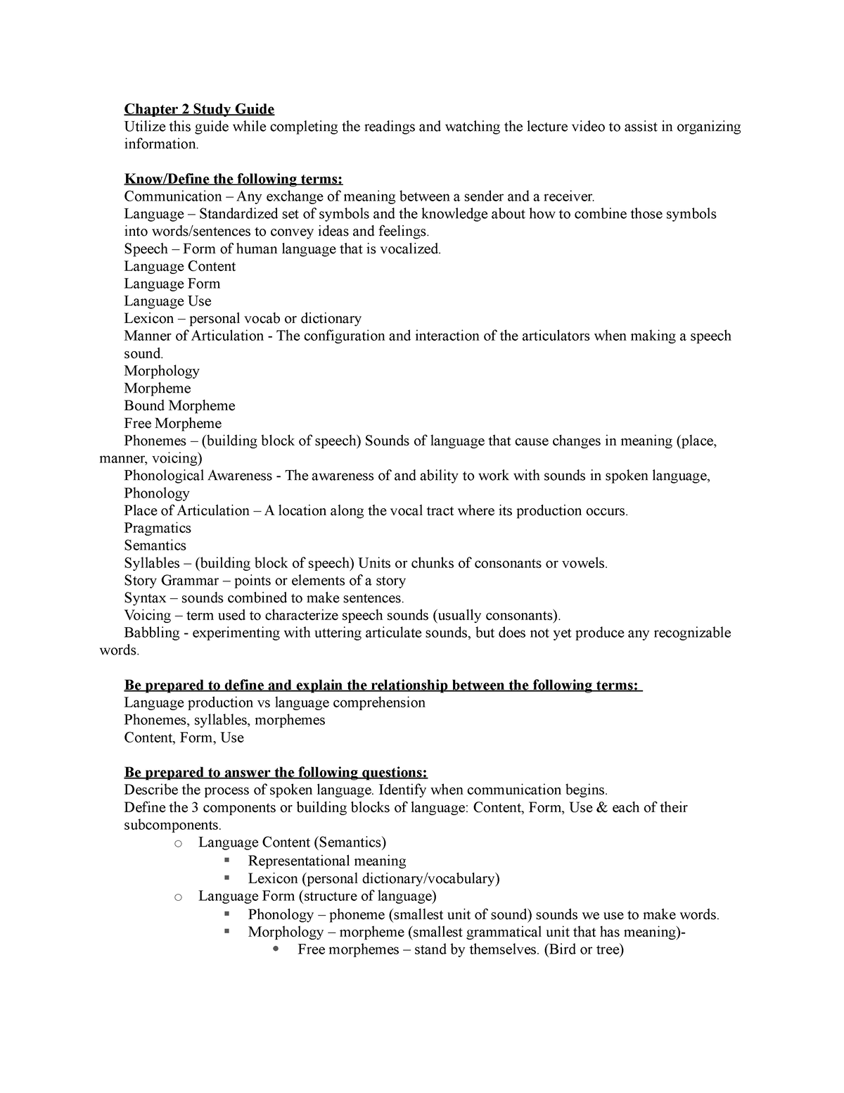 SLP 160 Chapter 2 Study Guide - Chapter 2 Study Guide Utilize this ...