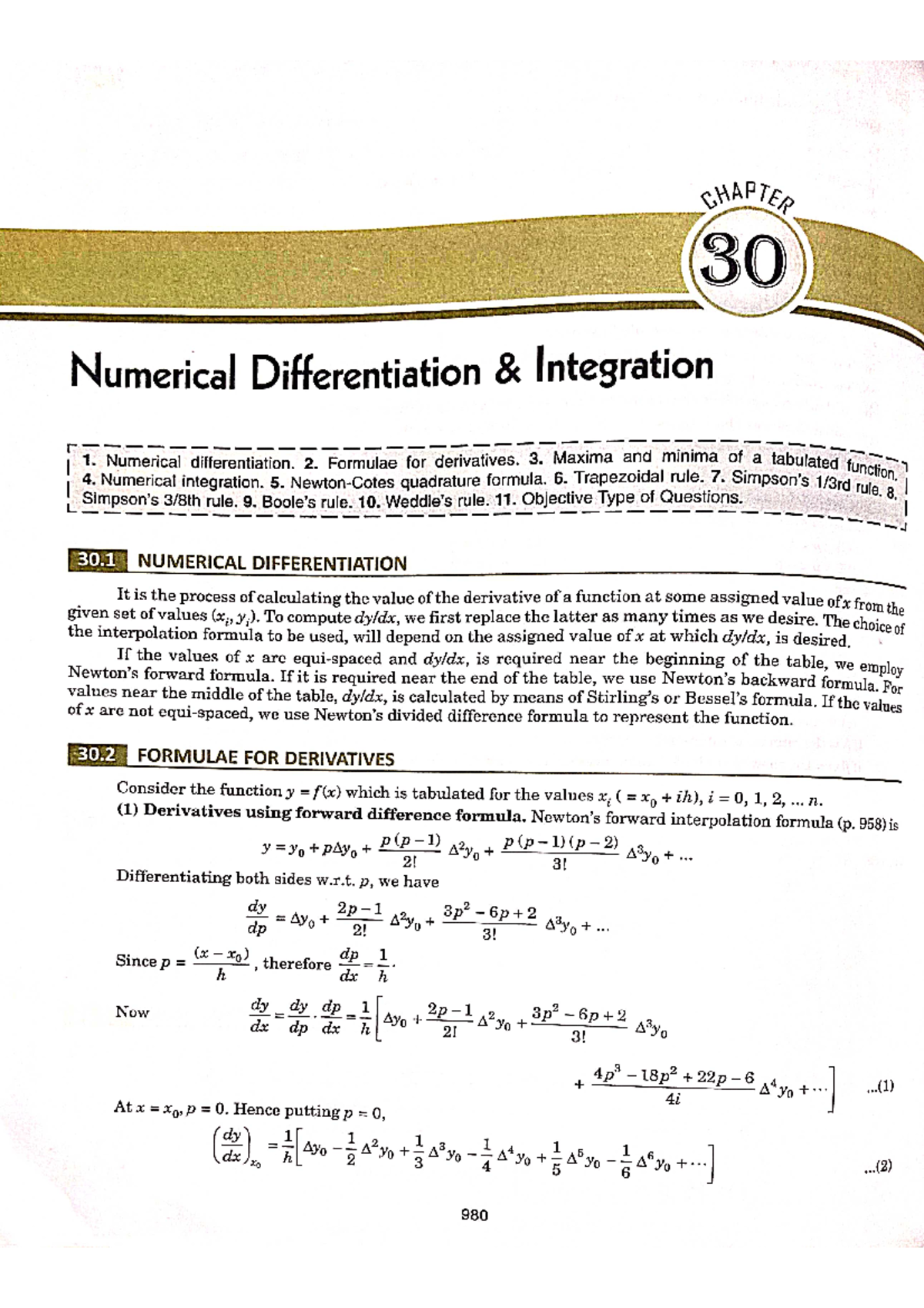 numerical differentiation and integration - CHAPTER 30 Numerical ...