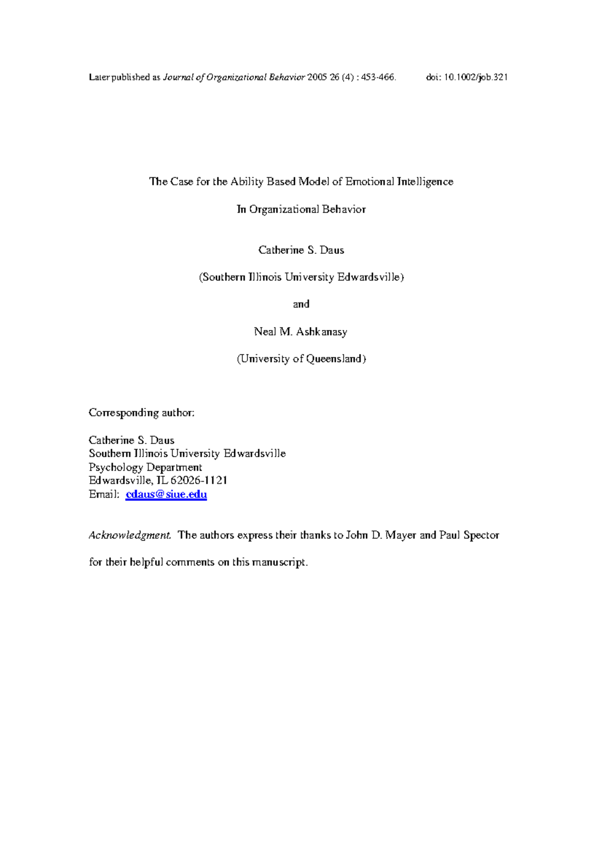 The Case for the Ability Based Model of Emotional Intelligence In ...