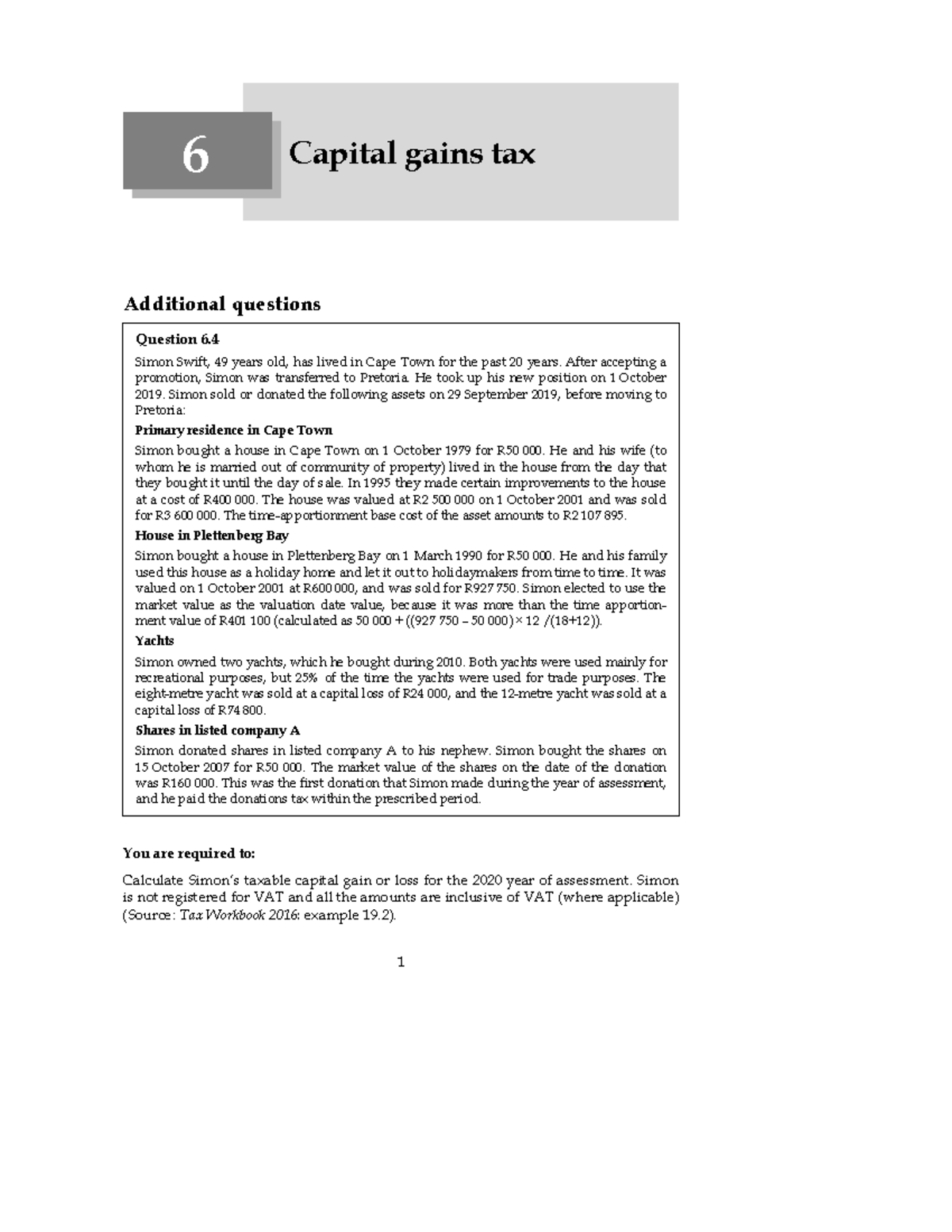 05 BA Chapter 6 Capital Gains Tax Additional Questions 2020 - 1 Capital ...