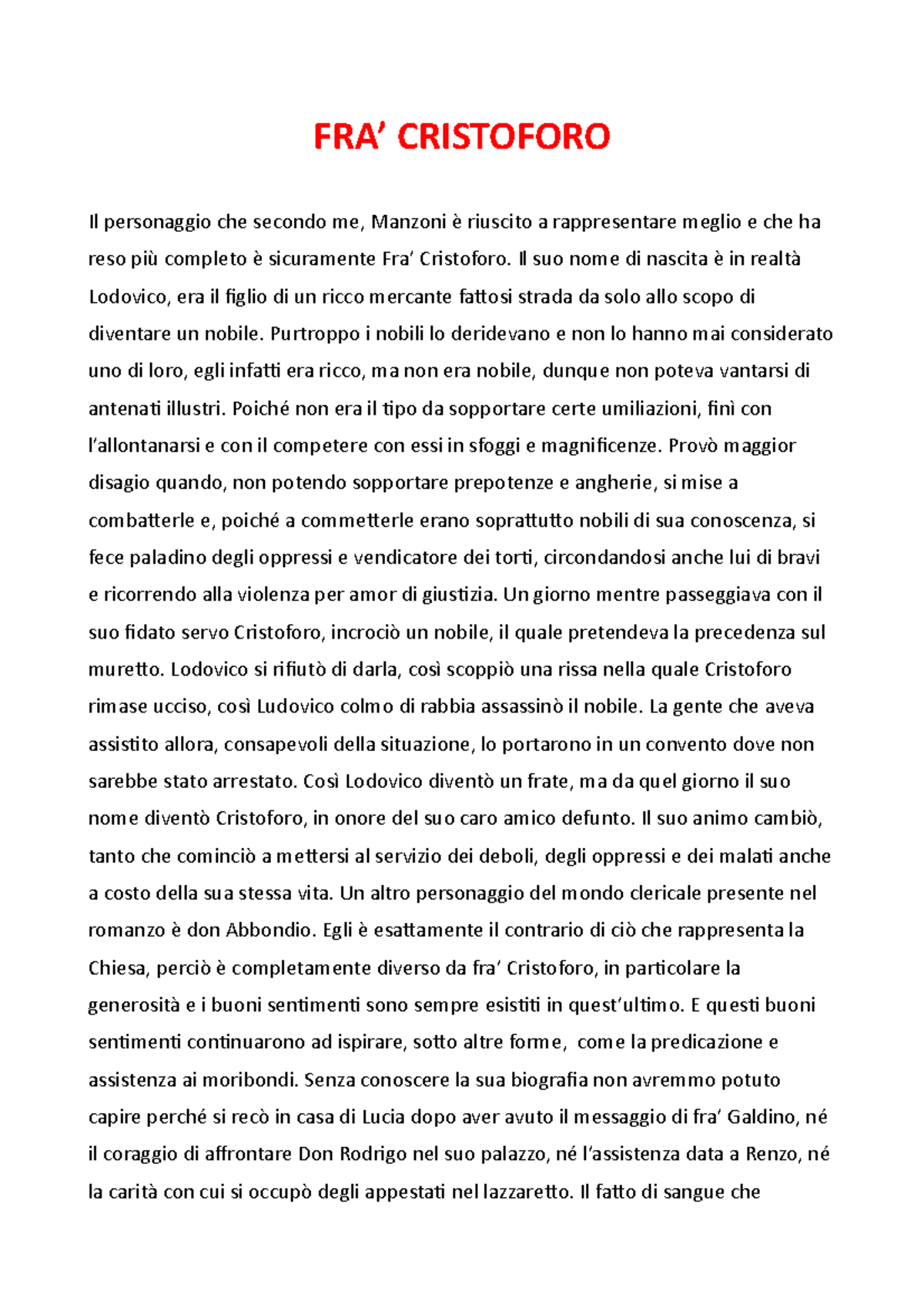 FRA Cristoforo I promessi sposi FRA’ CRISTOFORO Il personaggio che secondo me, Manzoni è FRA Cristoforo I promessi sposi FRA’ CRISTOFORO Il personaggio che secondo me, Manzoni è