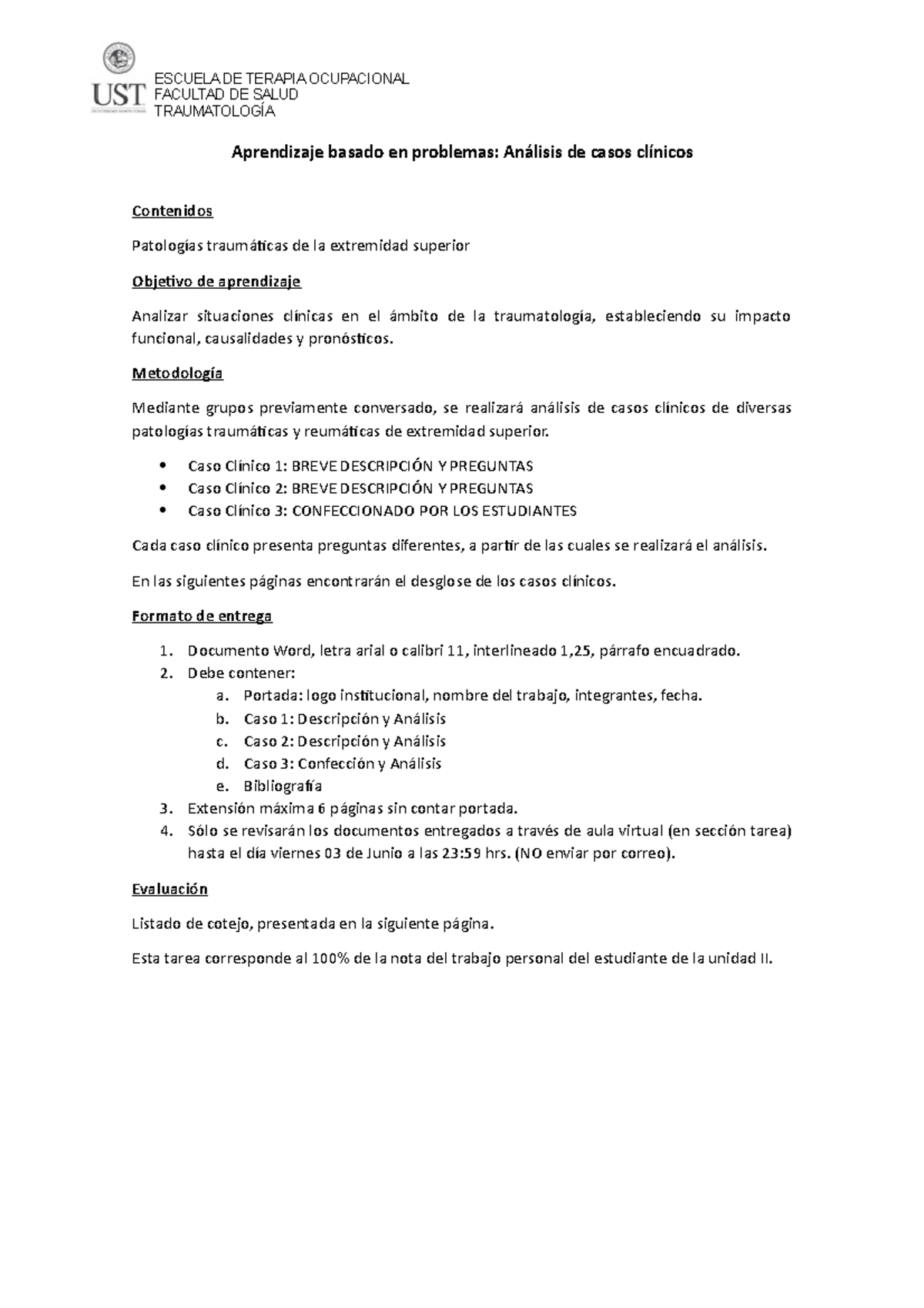 Indicaciones Trabajo Unidad II Ana Ì Lisis De Casos - FACULTAD DE SALUD ...