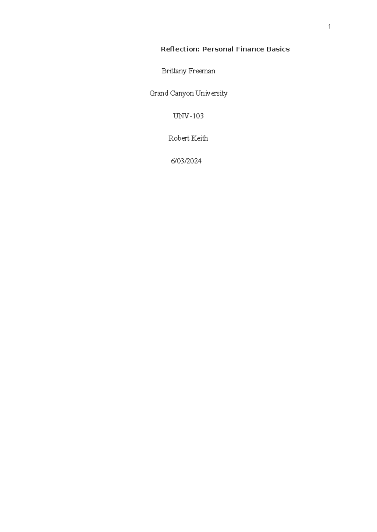 Apa-format- Brittany Financial-Management-Tips - 1 Reflection: Personal ...